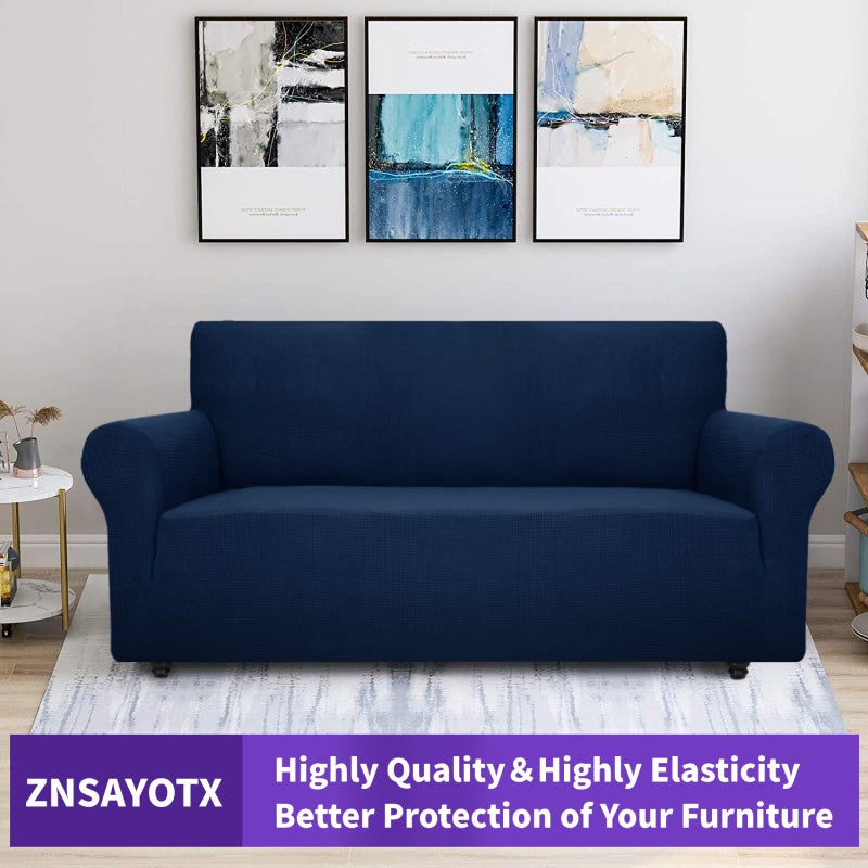 ZNSAYOTX Super Stretch Couch Cover (72"-92") Universal Sofa Covers with Elastic Bottom, Dog Cat Pets Friendly Washable Furniture Protector Fitted Sofa Slipcovers Stay in Place (Navy Blue, Sofa) - Image 5